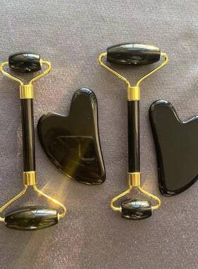 厂家黑曜石玉石滚轮刮痧板套装黑曜石刮痧板面部刮板