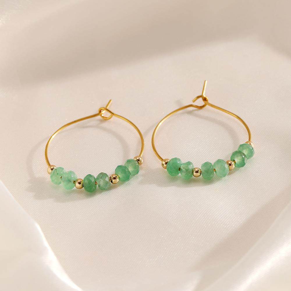 欧美时尚碎石圈圈耳环不锈钢串不规则原石气质百搭简约风耳饰女士