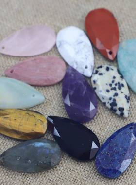 热卖天然石半宝石青金紫晶天河切面水滴吊坠耳环DIY饰品配件