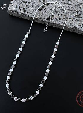 跨境热销几何小方粒合金项链女士简约哑色亮色拼接小方糖颈链