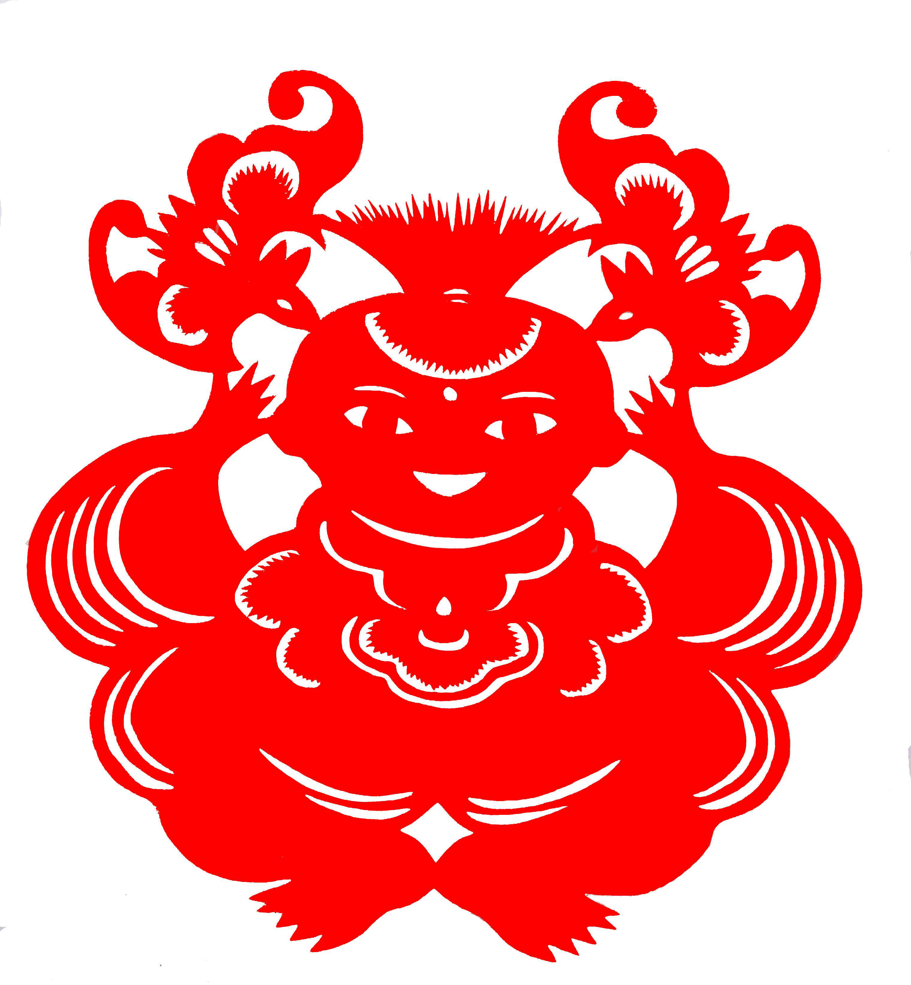 抓髻娃娃 手工红色剪纸窗花中国特色礼品中国风出国留学送老外