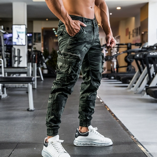 Мужские спортивные камуфляжные эластичные штаны, джинсы для тренировок для спортзала