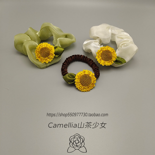 森系向日葵发圈扎头发橡皮筋发饰超仙小清新头绳春季扎马尾发绳女