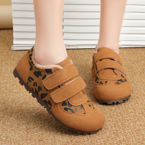 复古豹纹德训鞋女款2025冬季新款爆款薄底百搭毛毛鞋运动加绒棉鞋