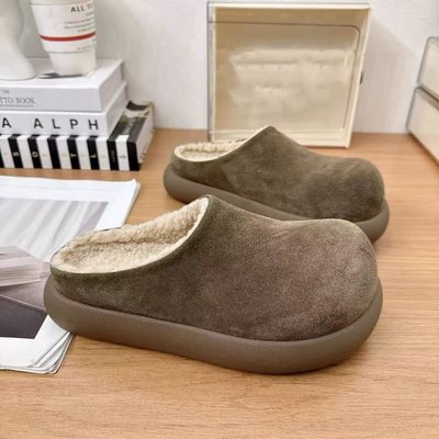 爆款厚底加绒勃肯鞋大头包头半拖鞋女外穿2025新款冬雪地靴棉拖鞋