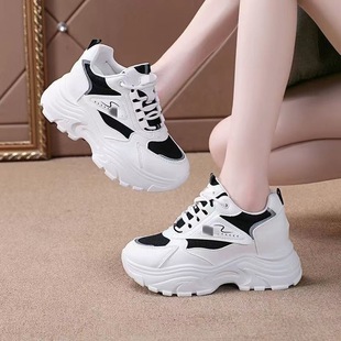 潮百搭春秋休闲运动小白鞋 女小个子超火爆款 内增高6cm老爹鞋 新款