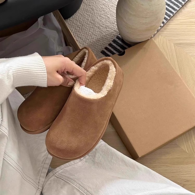 加绒勃肯鞋女新款厚底全包毛毛鞋2025秋冬新款外穿一脚蹬保暖棉鞋
