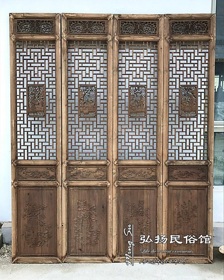 仿古屏风老隔扇老旧门窗雕花窗户酒店装修屏风复古隔断老隔扇屏风