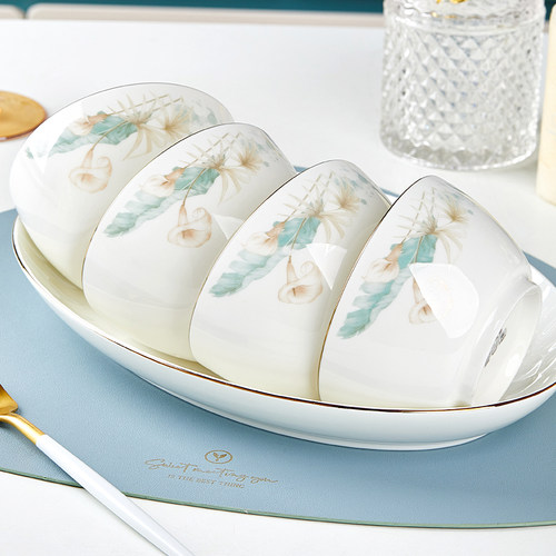 陶瓷碗家用欧式金边轻奢可微波餐具吃饭碗盘组合加厚防烫碗碟套装