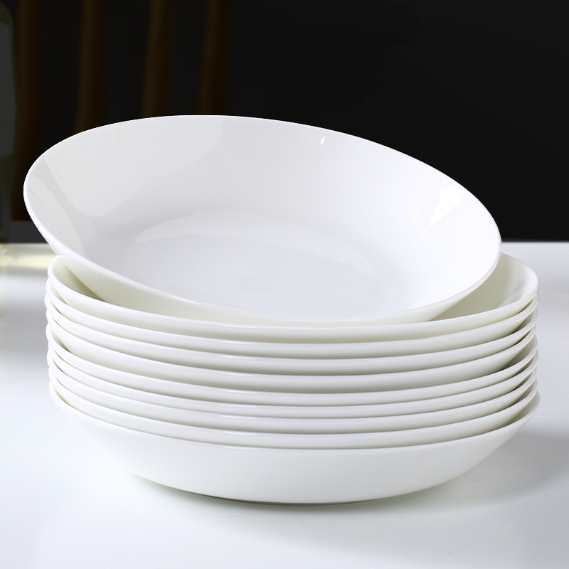 纯白骨瓷盘子简约家用菜盘圆形盘子平盘方盘6个套装唐山陶瓷餐具