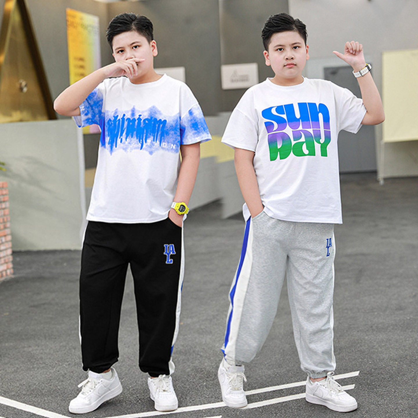 胖童装男童加肥加大码潮帅气时髦休闲套装春夏季宽松外套裤子t恤