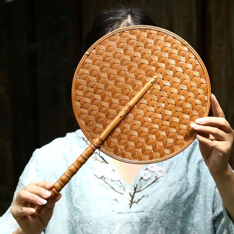 竹编扇老式夏季竹子腰团扇夏天纳凉国风汉服舞蹈道具非遗手工蒲扇