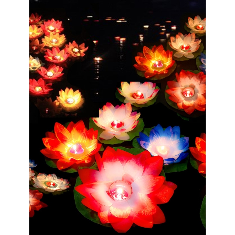 中秋节河灯莲花灯蜡烛许愿灯diy材料船灯复古景区装饰水上漂浮灯