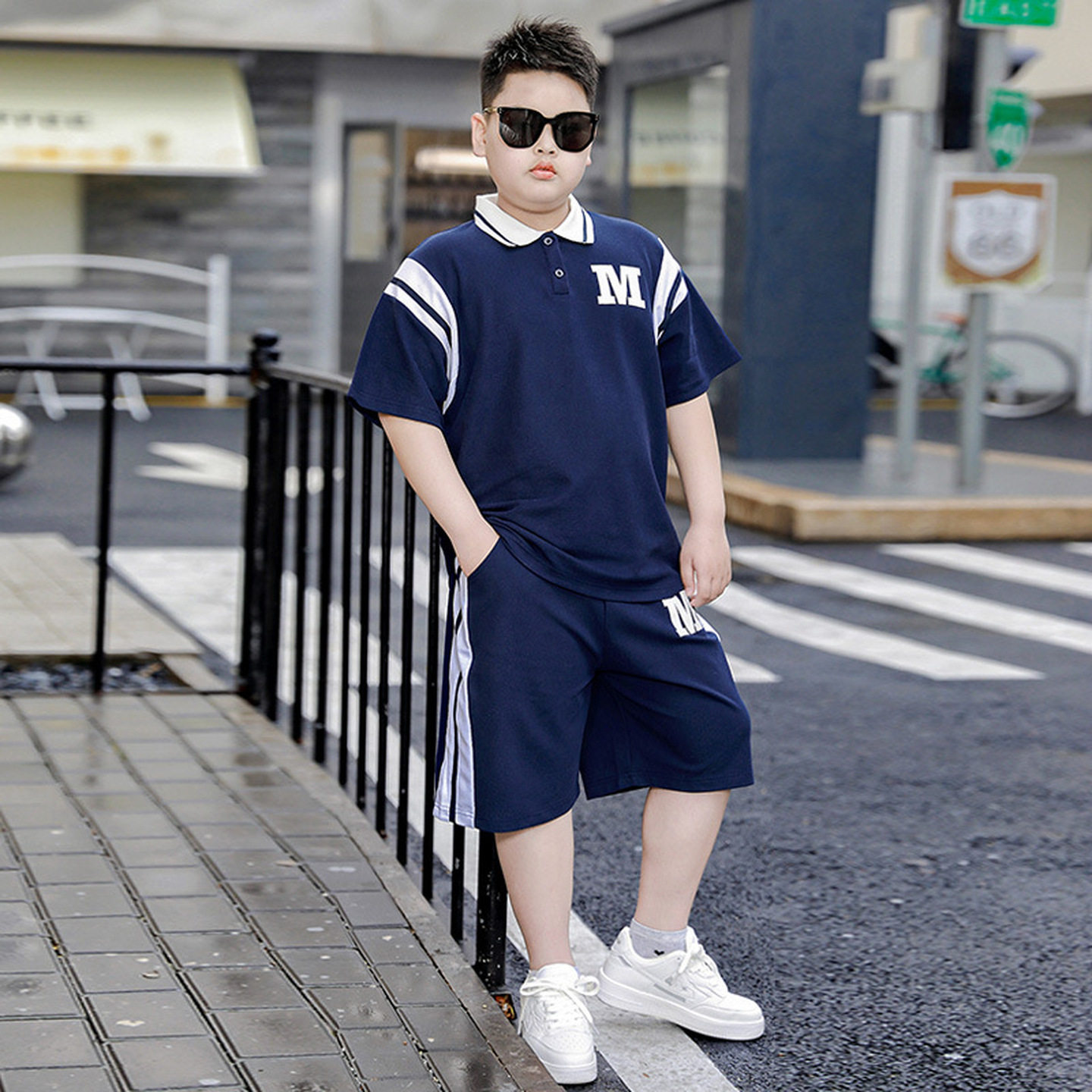 胖童装男童加肥加大码潮帅气时髦休闲套装春夏季宽松外套裤子t恤