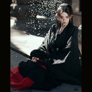 绝美战国袍汉服魏晋风超仙冬季古装虞姬西汉直裾袍紫色襦裙舞蹈服