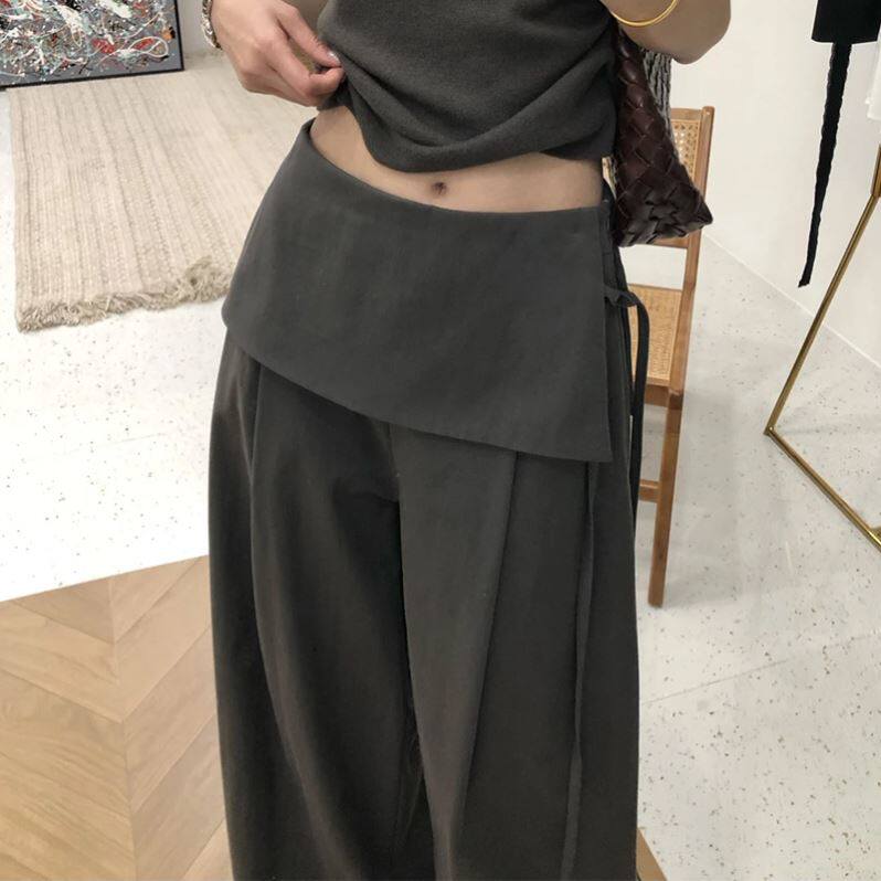 带屁帘裤子夏天女薄款爵士舞跳舞高腰阔腿休闲裤微喇带腰帘瑜伽裤