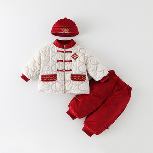 婴儿拜冬年服分体新生儿男女宝宝抓周宴礼服秋冬加绒加厚汉服套装