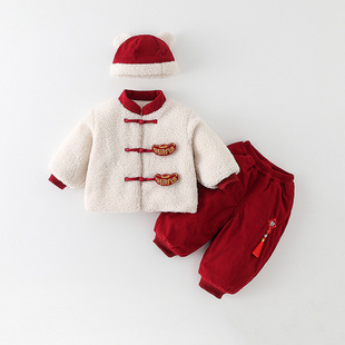 婴儿拜冬年服分体新生儿男女宝宝抓周宴礼服秋冬加绒加厚汉服套装