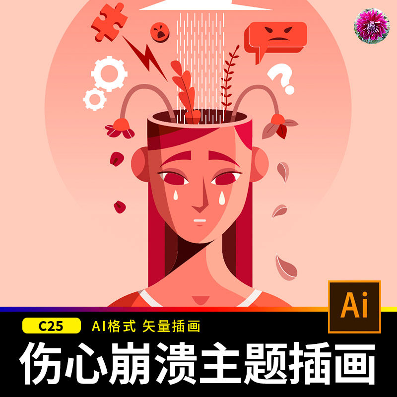 伤感崩溃指责失眠焦虑担心自卑配图案人物插画海报背景ai设计素材