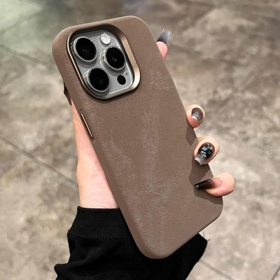 咖啡色超细纤维法兰绒全包磁吸壳