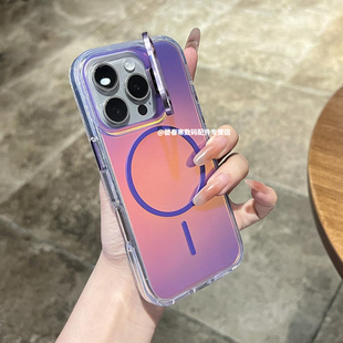 适用iphone17promax苹果手机壳镭射炫彩16pro镜头支架15plus磁吸充电14/13渐变色12pro全包11保护套男女17air