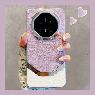 适用华为mate70pro+新款手机壳高级感电镀鳄鱼纹拼接mate60pro镜头全包荣耀magic7pro男女pura70pro防摔Ultra