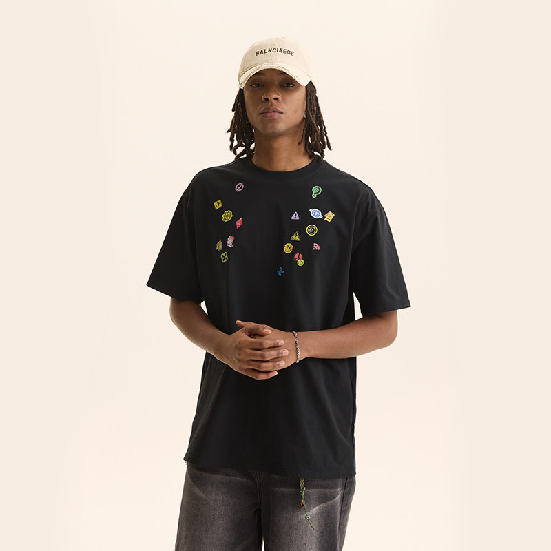 BTW情侣装美式小贴纸印花短袖t恤男生女夏季潮牌情侣宽松上衣体恤,男装,T恤,淘宝优惠券,粉丝福利购,淘宝优惠卷