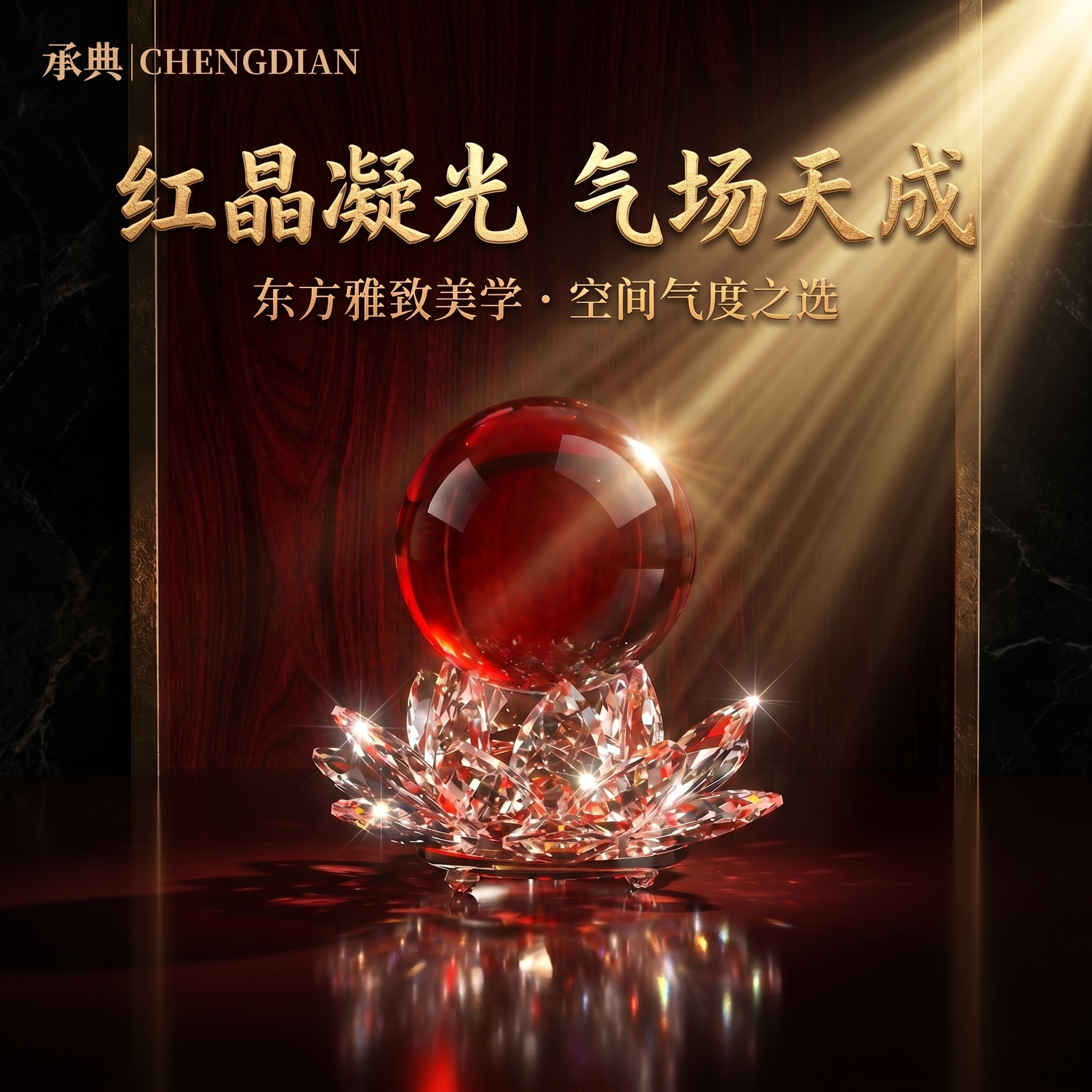 红色水晶球摆件水晶莲花底座客厅装饰办公室摆设新居乔迁礼物开业