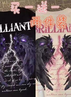 美式高街闪电翅膀短袖男生夏季痞帅ins潮牌hiphopt恤情侣半袖上衣