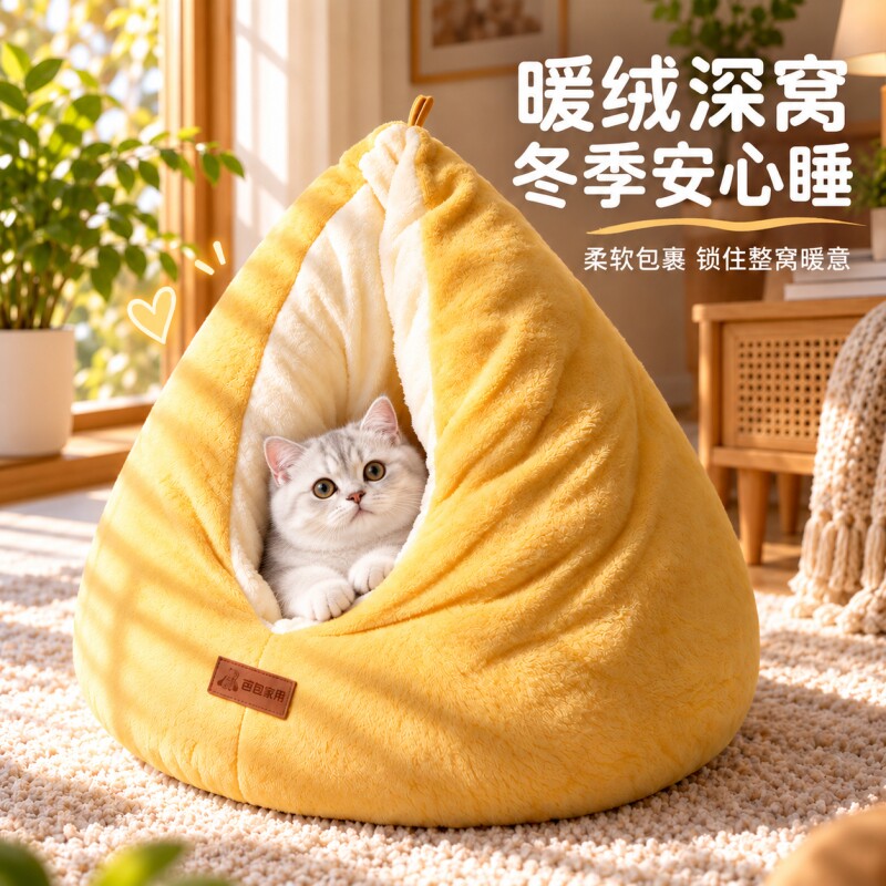 猫窝冬季加厚保暖四季通用全包裹式粽子猫窝冬天全封闭式猫屋睡垫