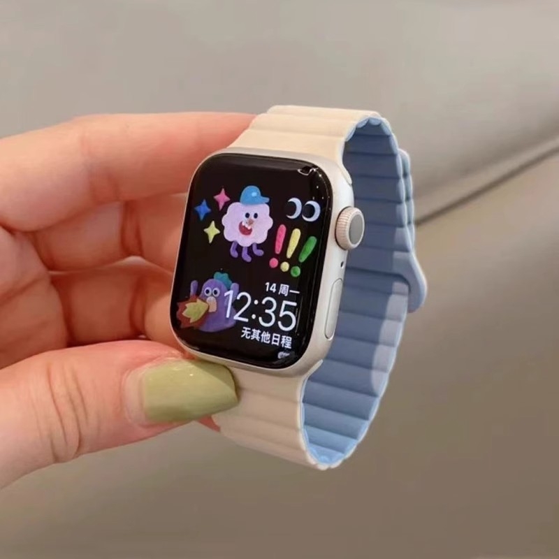 适用苹果S9手表iwatch8表带applewatch9磁吸S8硅胶S7Ultra男SE运动7女生S6腕带iphonewatch高级拼色秋冬星光
