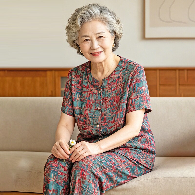 奶奶夏装短袖套装中老年人妈妈夏季2026新款洋气6070岁老太太
