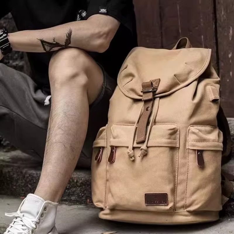 帆布背包男双肩包大容量旅行包登山E包休闲学生书包电脑包男防水