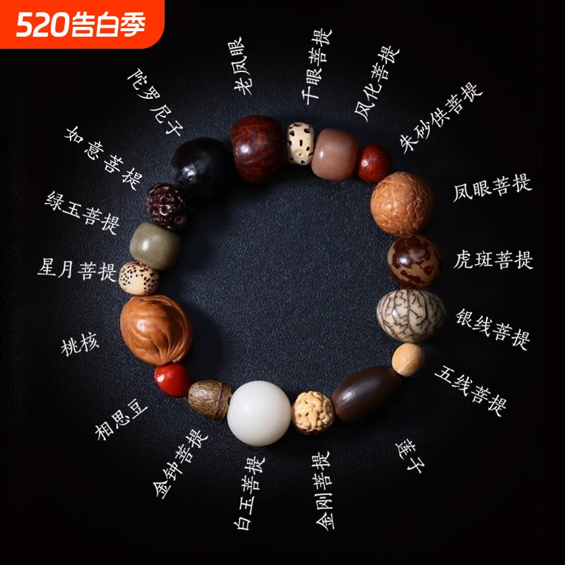 菩提子手串天然多宝珠原籽十八子文玩配饰手链男女朱砂白玉菩提根