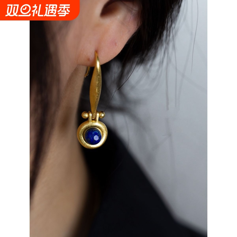 沙漠之旅》文艺感拉满 原创设计 埃及风天然青金石耳环2022夏季
