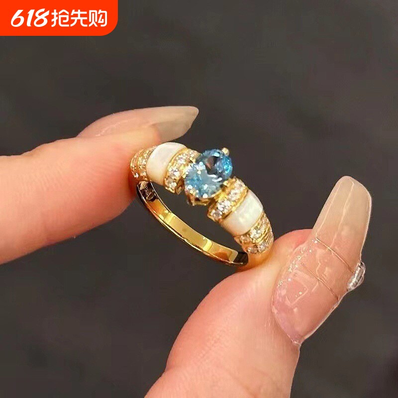 韩系小清新梦幻镶嵌戒指石头高级宫廷复古指环食指戒开口可调节
