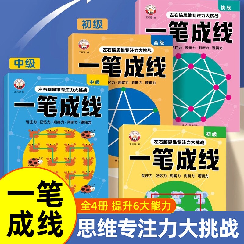 6-12岁儿童全脑思维一笔成线专注力逻辑思维训练智力开发数感启蒙sz幼儿左右脑开发思维训练小学生益智思维逻辑训练书