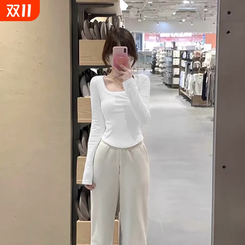 法式白色方领打底衫女内搭2025秋冬新款紧身收腰设计感长袖上衣潮