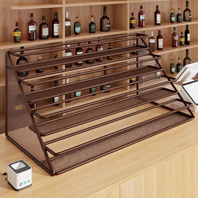 阶梯式铁艺饮料置物架收银台商品摆放展示架便利店柜台零食小货架