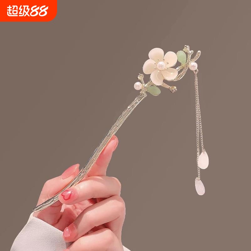 玉兰花发簪古风簪子汉服头饰女麦致发饰流苏珍珠花朵钗子步摇玉簪