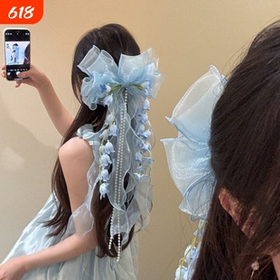 女童洛丽塔公主风铃发夹兰花飘带出游蓬蓬裙超大蝴蝶结花流苏发饰
