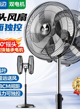 林边双头风扇360度自动摇头工业扇强力电风扇工厂大排档商务风扇