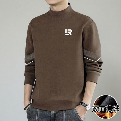 保暖上衣男秋冬德绒打底衫长袖内搭t恤双面绒加厚半高领秋衣发热