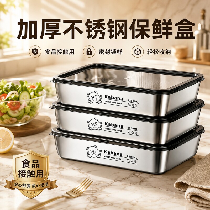 不锈钢保鲜盒方盘带盖图片