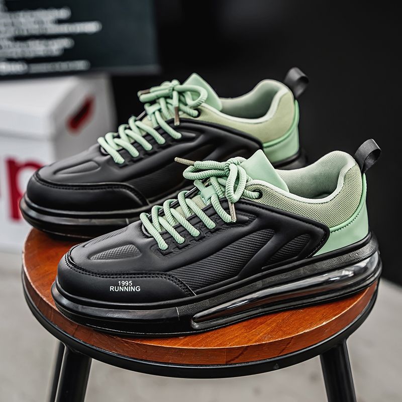 秋季男鞋大码46全掌气垫减震防滑耐磨休闲皮面防水运动男士板鞋潮