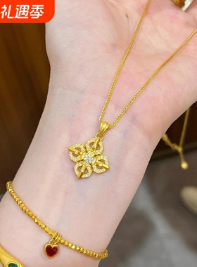 古法黄金色十字金刚杵吊坠女满钻镶嵌点钻项链新款锁骨链挂坠礼物