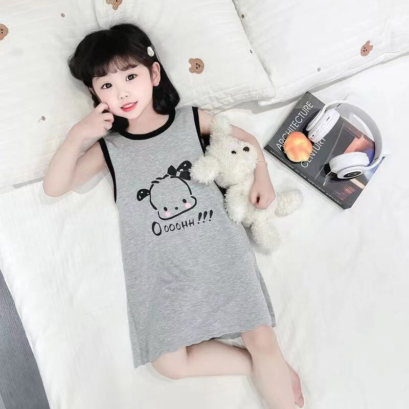 儿童睡衣卡通帕恰狗睡裙冰丝夏季薄款无袖中大童背心裙女童家居服