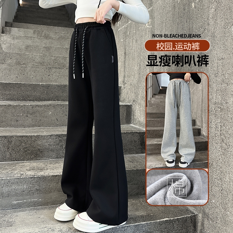 女童微喇运动裤秋2025新款儿童黑色裤子女孩大童初中生阔腿喇叭裤