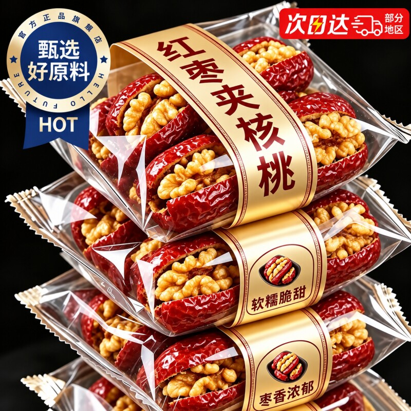 红枣夹核桃仁新疆特产500g袋装和田大枣夹纸皮核桃抱抱果零食独立