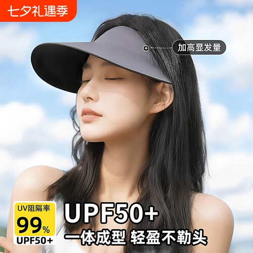 无痕一体遮阳防晒帽子女太阳夏季2026新款帽檐运动空顶黑胶出游